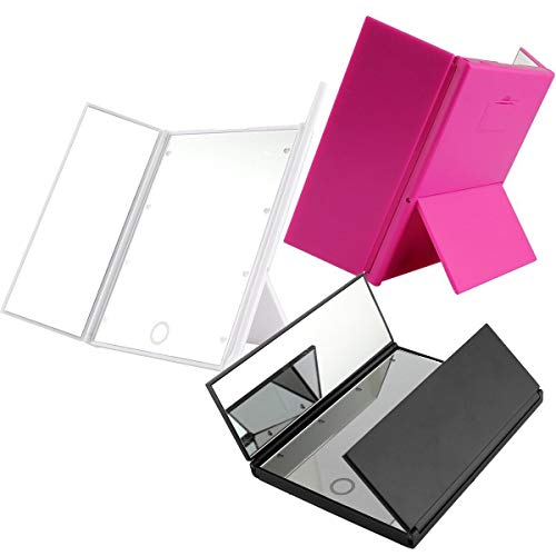 LED Luces espejo Beautify Espejo Maquillaje Cosmético espejo de vanidad triple con 8 LED brillante Espejo plegable(White)