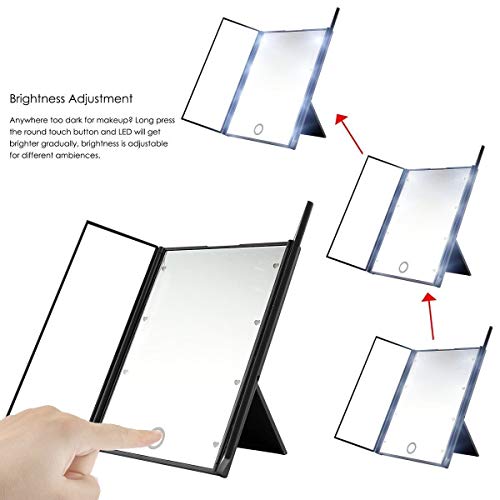 LED Luces espejo Beautify Espejo Maquillaje Cosmético espejo de vanidad triple con 8 LED brillante Espejo plegable(White)