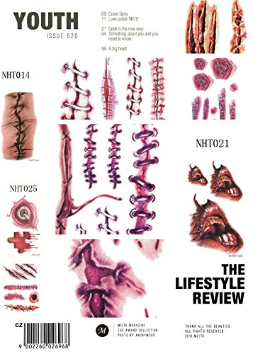 Lee's Relief Bazaar Traje de Halloween Zombie Cicatrices Tatuajes con Falsa Scab Bloody Mordedura Mark Traje de Maquillaje Halloween Halloween Decoración Lesiones Pegatina