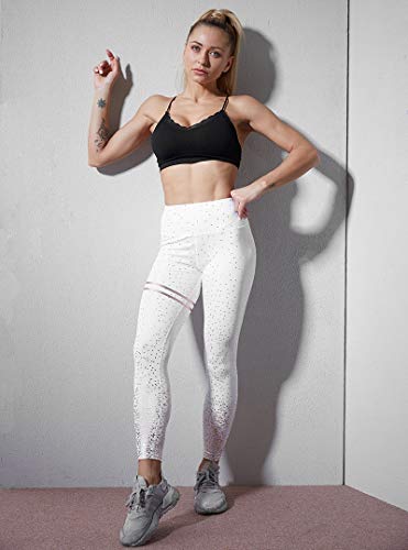 Leggings Leggings con Brillo Leggings con Lunares Dorados Y Plateados Brillantes Leggins con Push Up Legging Elástico De Moda Fitness L Blan