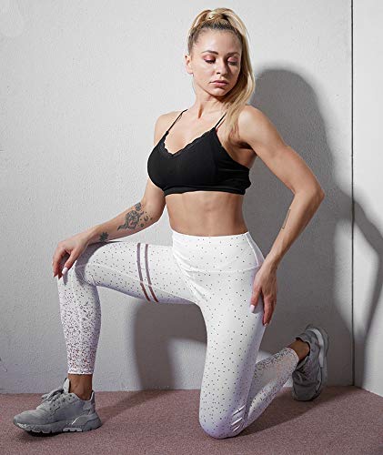 Leggings Leggings con Brillo Leggings con Lunares Dorados Y Plateados Brillantes Leggins con Push Up Legging Elástico De Moda Fitness L Blan
