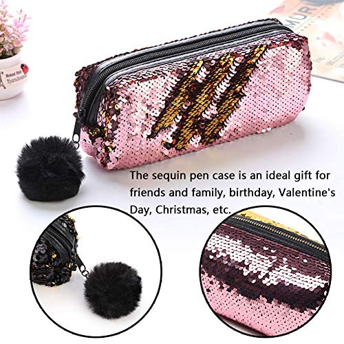 Lentejuelas Bolso de Cosméticos, BETOY 2 pcs Bolso De Lentejuelas Color Doble Sirena Espiral Reversibles Estuche Escolar Moda Bolso para Niñas y Mujeres Rosa Verde