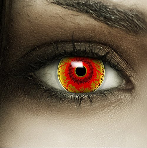 Lentillas de color "Red Monster" + cápsulas de sangre artificial + recipiente de FXContacs en blanco, blandas, sin dioptrías pack de 2 unidades - cómodas y perfectas para Halloween, Carnaval, sin corregir