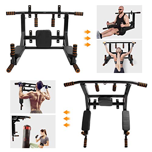 Leogreen Barra de flexiones de pared, Barra de flexiones 2 en 1, Barra para Dominadas de Múltiples Funciones de Montaje en la Pared Juego de Estación