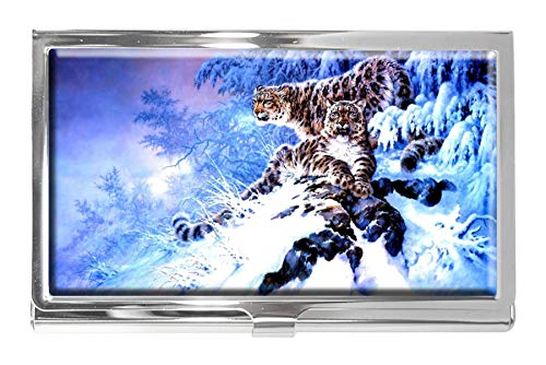 Leopard Snow Nature - Tarjetero de Acero Inoxidable para Tarjetas de identificación, diseño de Moda para Hombres y Mujeres