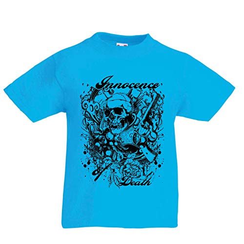 lepni.me Camiseta para Niño/Niña Inocencia de la Muerte - Calavera Arte, gráfico de Heavy Metal (5-6 Years Azul Claro