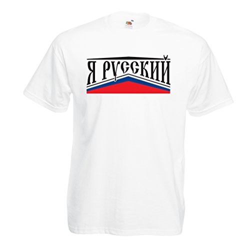 lepni.me Camisetas Hombre ЯРусский, Bandera de Rusia, Россия (Large Blanco Multicolor)
