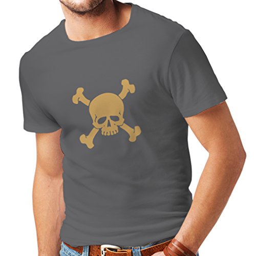 lepni.me Camisetas Hombre Calavera y Tibias Cruzadas, señal de Advertencia - No Tocar (X-Large Grafito Oro)