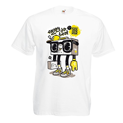 lepni.me Camisetas Hombre Disfruta del Ritmo, Haz Algo de Ruido, Estilo de Fiesta de música House (Medium Blanco Multicolor)