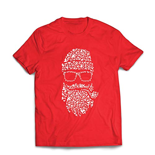 lepni.me Camisetas Hombre Noviembre No Afeitado, Barba de pájaros, Estilo Hipster (Small Rojo Multicolor)
