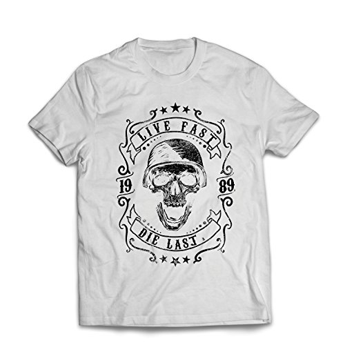 lepni.me Camisetas Hombre Viva rápido - muera último - Citas de Paseo en Bicicleta, Ropa de Motocicleta, Encanta Viajar, Gran Regalo para el Motorista (Large Blanco Multicolor)