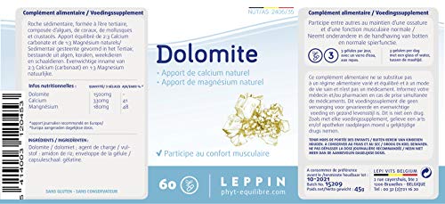 LEPPIN ☘️ Dolomita 500 mg - 60 cápsulas VEGAN | Calcio y magnesio natural | Huesos y músculos sanos | Complemento alimenticio