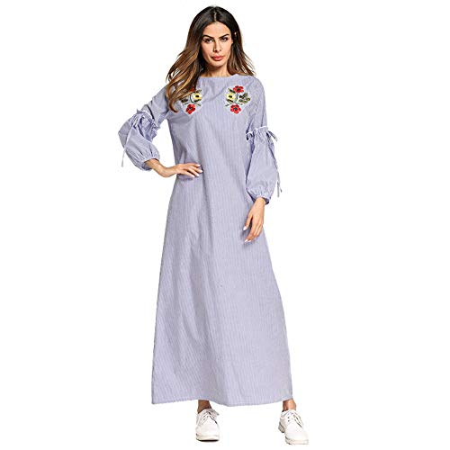LERDBT Vestido Largo de Noche Maxi Perfume de Manga Larga para Mujer Vestido a Rayas túnica (tamaño : L)