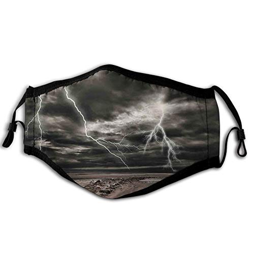 LESKETH cómoda cubierta de cara a prueba de viento, relámpago parpadea en la playa de arena de una poderosa tormenta radiante vigas, decoraciones faciales impresas para hombre y mujer