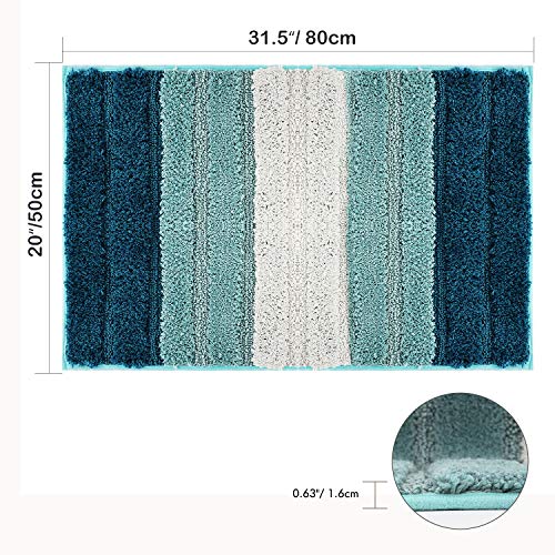 Lewondr Alfombra de Rayas, Tacto Suave Rectángulo Alfombra con Respaldo Antideslizante Absorbente, Diseño Moderno Alfombra Puerta De Baño para Hogar Sala de Estar Dormitorio - Gradiente Azul