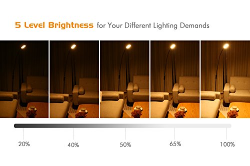 Lewondr Lámpara de pie LED, Lámpara de Pie para Lectura con Control Remoto, Cuello de Ganso Flexible, Brillo/Temperatura de Color Sin Escalonamientos,Función de Memoria para el Dormitorio, Negro