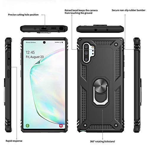 LeYi Funda Samsung Galaxy Note 10 Plus/Note 10 Plus 5G Armor Carcasa con 360 Anillo iman Soporte Hard PC y Silicona TPU Bumper antigolpes Case para movil Note 10+ con HD Protector de Pantalla,Negro