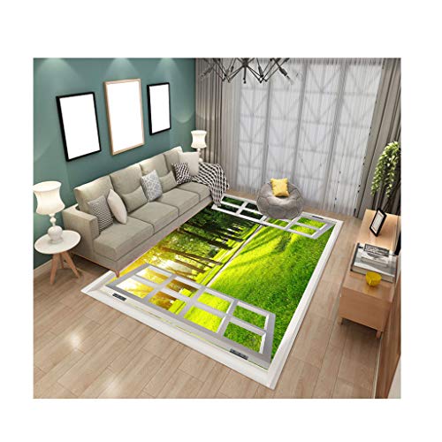 LGXINGLIyidian Alfombra Personalizable Ventana Falsa Creativa Bosque Verde Prado Impresión 3D Sala De Estar Dormitorio Alfombra Cálida 140X200Cm