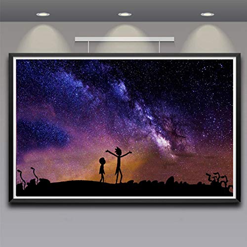 Li han shop Brilliant Starry Sky Rick and Morty Poster Spray Painting Bedroom Wall Art Hanging Painting Pictures Wall Art Painting 50X70Cm