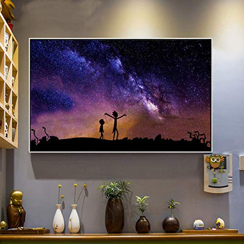 Li han shop Brilliant Starry Sky Rick and Morty Poster Spray Painting Bedroom Wall Art Hanging Painting Pictures Wall Art Painting 50X70Cm