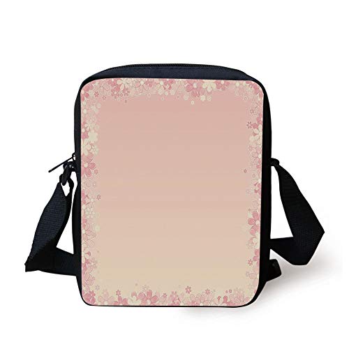 Light Pink,Floral Wreath Frame with Bunch of Flower Beauty Fragrance Feminine Girls Decorative,Peach Light Yellow Print Kids Crossbody Messenger Bag Purse
