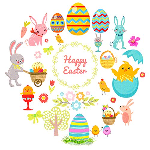 LIHAO 12 Hojas de Tatuajes Temporales de Pascua para Niños Pegatinas de Pascua Decoración Dibujos Conejo Pollo Huevo Flores