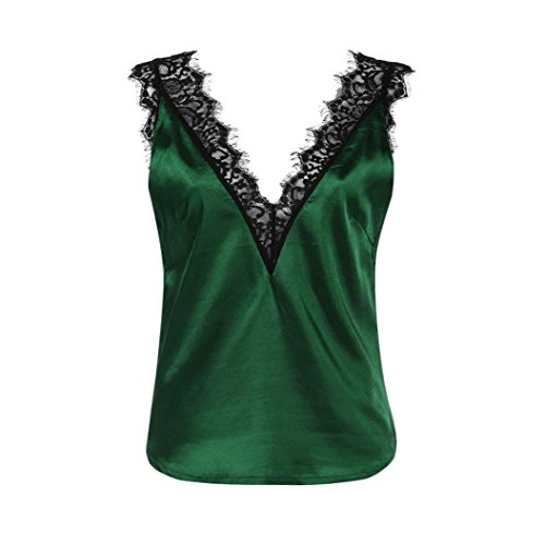 LILICAT Camisetas sin Mangas de Encaje para Mujer, Blusa Tops Sexy Elegante 2018 de Verano, Chaleco con Cuello V Casuales (L, Verde)