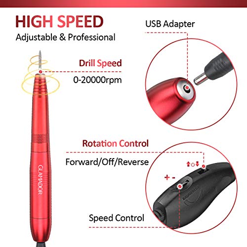 Lima de uñas Eléctrica-GLAMADOR Torno de Uñas Profesional, Kit de Manicura Eléctrico-Fresa Eléctrica para Uñas,Set de Manicura para Salón/DIY,Vlocidad Ajustable,Profesionales