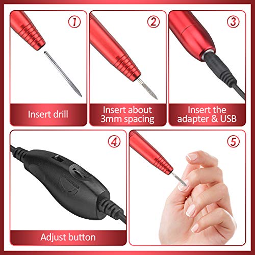 Lima de uñas Eléctrica-GLAMADOR Torno de Uñas Profesional, Kit de Manicura Eléctrico-Fresa Eléctrica para Uñas,Set de Manicura para Salón/DIY,Vlocidad Ajustable,Profesionales