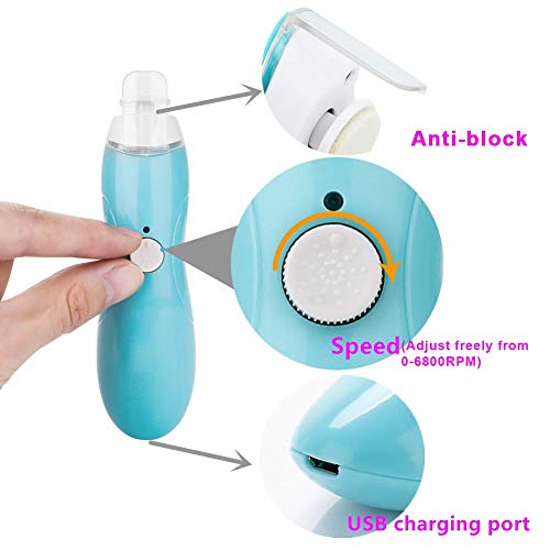 Lima de uñas eléctrica, USB recargable Velocidad ajustable Bebé eléctrico Cortaúñas Set con 9 cabezales de pulido de reemplazo para bebé y adulto