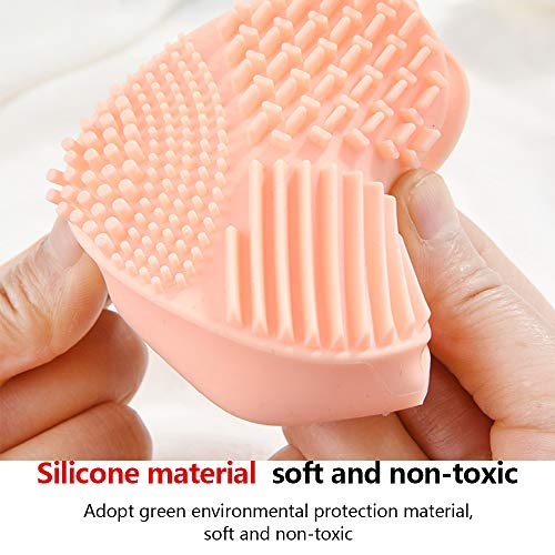 Limpiador de silicona para frotar, 2 brochas de maquillaje en forma de corazón, herramientas de lavado y almohadillas de silicona, 8 x 7,5 x 2,8 cm (azul, rosa)