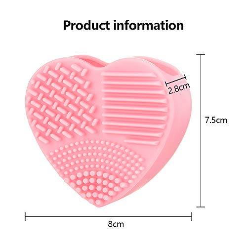 Limpiador de silicona para frotar, 2 brochas de maquillaje en forma de corazón, herramientas de lavado y almohadillas de silicona, 8 x 7,5 x 2,8 cm (azul, rosa)