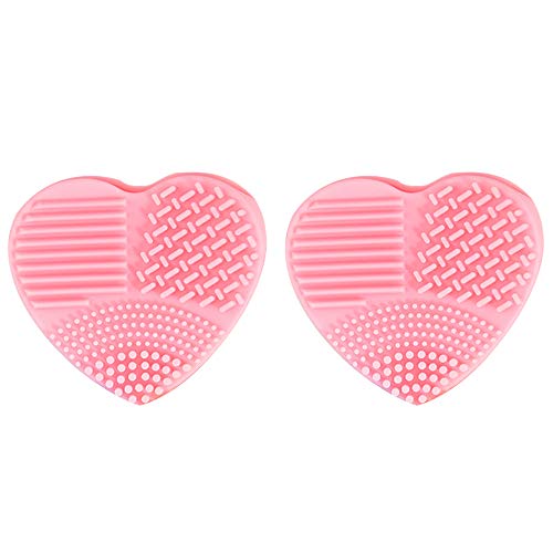 Limpiador de silicona para frotar, 2 brochas de maquillaje en forma de corazón, herramientas de lavado y almohadillas de silicona, 8 x 7,5 x 2,8 cm (azul, rosa)