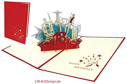 Lin Pop Up Tarjetas de felicitación para 18 beeeeestial Día, color rojo