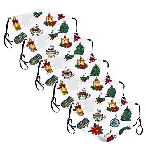 LINTONG Tejido Transpirable Y Lavable Con Estampado NavideñO Para Adultos, Ma`scara Reutilizable Para Exteriores