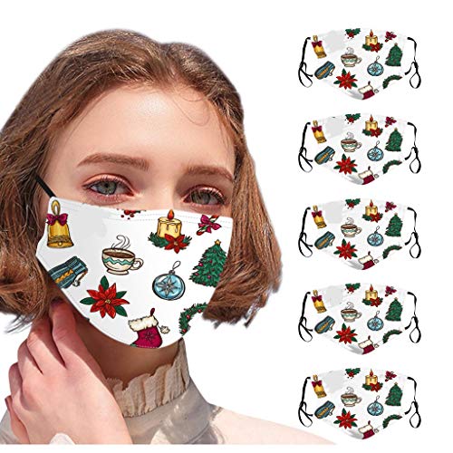 LINTONG Tejido Transpirable Y Lavable Con Estampado NavideñO Para Adultos, Ma`scara Reutilizable Para Exteriores