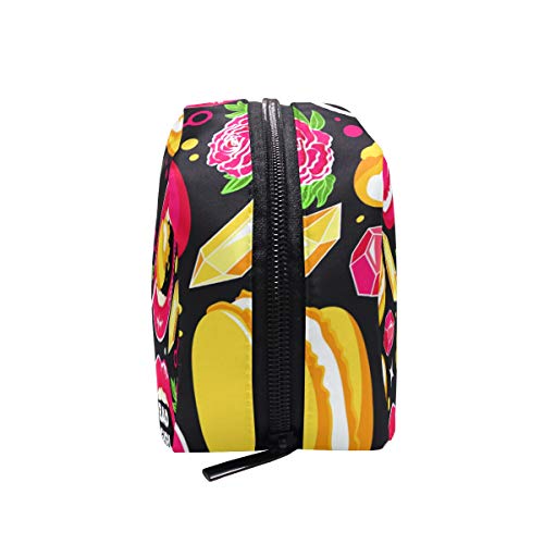 Lip Rose Macaron - Bolsa de maquillaje pequeña para maquillaje con diseño de macarón, para mujer y niñas, funda de aseo con compartimentos y accesorios de viaje