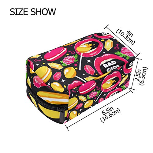 Lip Rose Macaron - Bolsa de maquillaje pequeña para maquillaje con diseño de macarón, para mujer y niñas, funda de aseo con compartimentos y accesorios de viaje