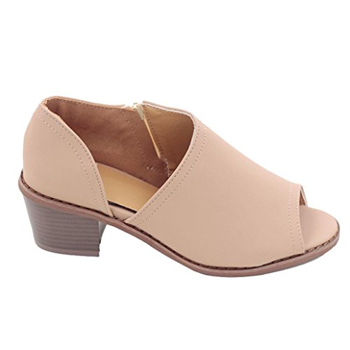Liquidación Sandalias de Tacón de mujer Covermason Sandalias de Tacón de Bloque de Peep Toe con Cremallera(40 EU, Caqui)