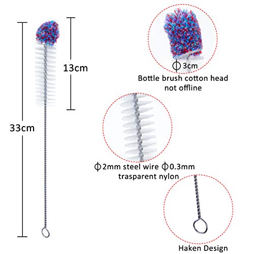 Litthing Set de Cepillo de Limpieza,Cepillo de Botellas,con Cabeza Redonda de Algodón, Cepillo de Nylon, para Copas de Vino, Botellas, Tetera, Matraces, Tazas, Vasos, Floreros, Paja, Jarras de Café