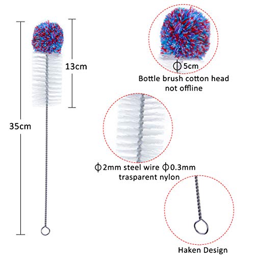 Litthing Set de Cepillo de Limpieza,Cepillo de Botellas,con Cabeza Redonda de Algodón, Cepillo de Nylon, para Copas de Vino, Botellas, Tetera, Matraces, Tazas, Vasos, Floreros, Paja, Jarras de Café
