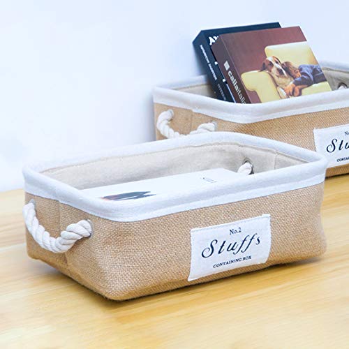 Liuzhou Cesta de Almacenamiento con Asas Caja de Almacenaje de Algodón y Lino Plegable Organizador para Niño Bebé Contenedor Cubo para Libro Juguete Cosméticos S