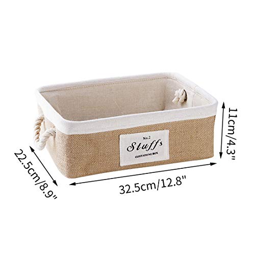 Liuzhou Cesta de Almacenamiento con Asas Caja de Almacenaje de Algodón y Lino Plegable Organizador para Niño Bebé Contenedor Cubo para Libro Juguete Cosméticos S