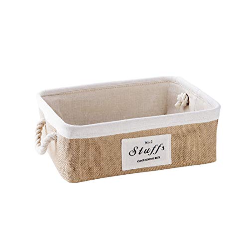 Liuzhou Cesta de Almacenamiento con Asas Caja de Almacenaje de Algodón y Lino Plegable Organizador para Niño Bebé Contenedor Cubo para Libro Juguete Cosméticos S