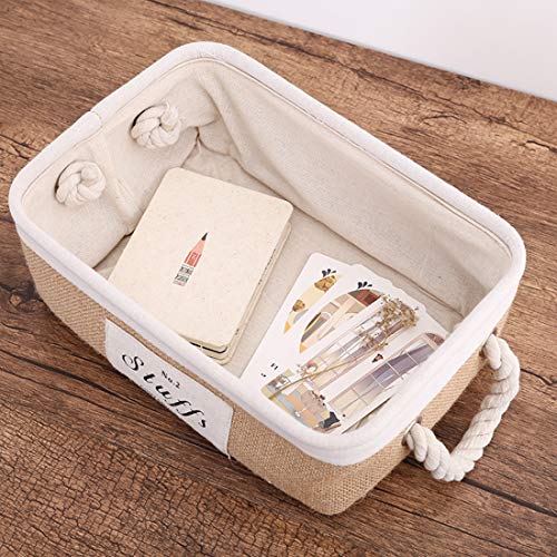 Liuzhou Cesta de Almacenamiento con Asas Caja de Almacenaje de Algodón y Lino Plegable Organizador para Niño Bebé Contenedor Cubo para Libro Juguete Cosméticos S