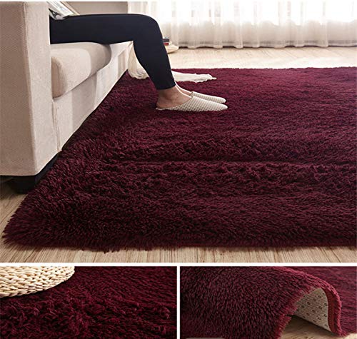 LIYINGKEJI Alfombras Modernas Super Suaves de la Pelusa, 80X120 CM, Dormitorio Sala de Estar Alfombra Antideslizante Alfombra de la Alfombra para el Juego de los niños Decora el (Vino Tinto)