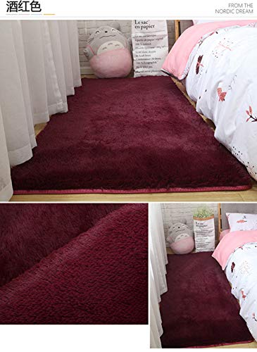 LIYINGKEJI Alfombras Modernas Super Suaves de la Pelusa, 80X120 CM, Dormitorio Sala de Estar Alfombra Antideslizante Alfombra de la Alfombra para el Juego de los niños Decora el (Vino Tinto)