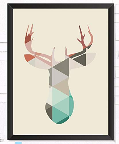 LKJHGU Sin Marco Dibujos Animados Colorido Pintura de Dedos Alce Ciervo Buck Animal árbol Pájaro Arte de la Pared Carteles Cocina Sala de Estar Dormitorio Decoración para el hogar 60 * 90cm A