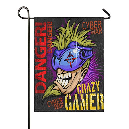 LL-Shop Crazy Gamer - Bandera de jardín de arpillera con Emblema de Doble Cara, Banderas de la casa, Bandera Decorativa al Aire Libre de Temporada de Vacaciones
