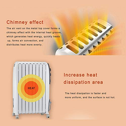 Llenos De Aceite Radiador Calentador De Espacios, Habitación Tranquila Completa 2000W, Termostato Ajustable Y 3 Configuraciones De Temperatura, Temporizador Digital, Modo De Ahorro De Energía ECO